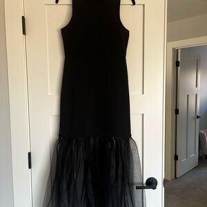 Anthropologie Black Midi Dress with Sheer Hem